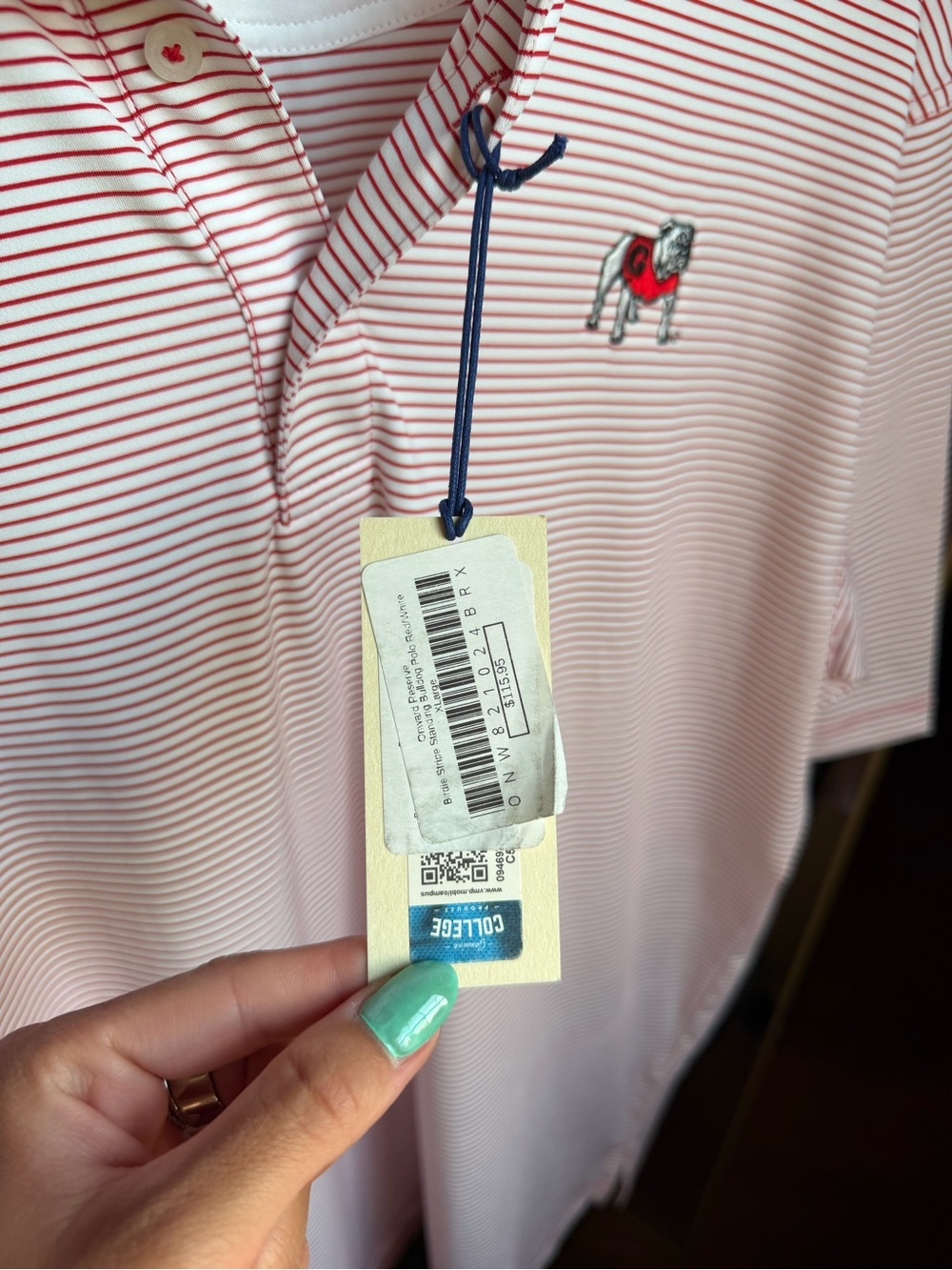 NWT Onward Reserve UGA Standing Bulldog Hairline Stripe Performance Polo - Picture 4 of 5